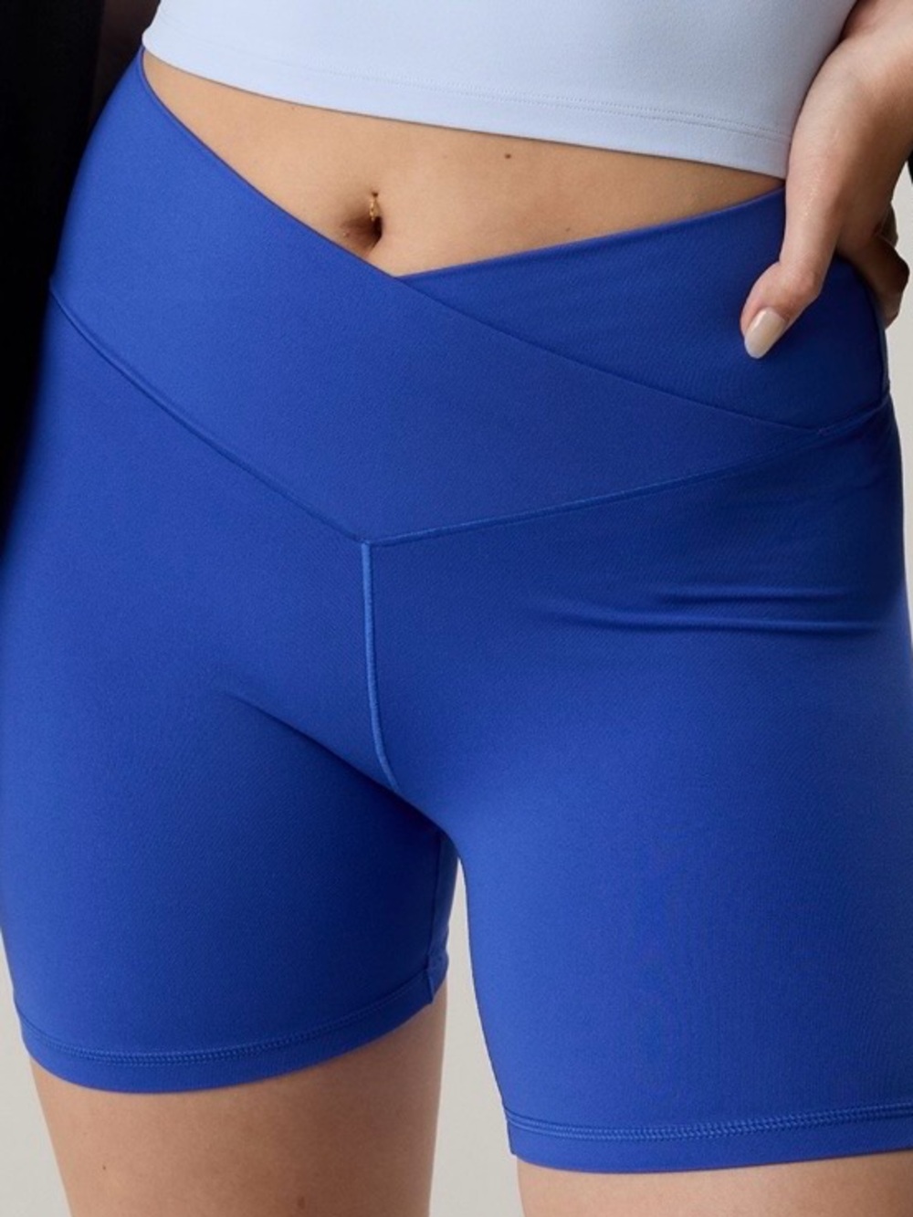 aerie V-Wrap High-Rise Athletic Shorts in Blue